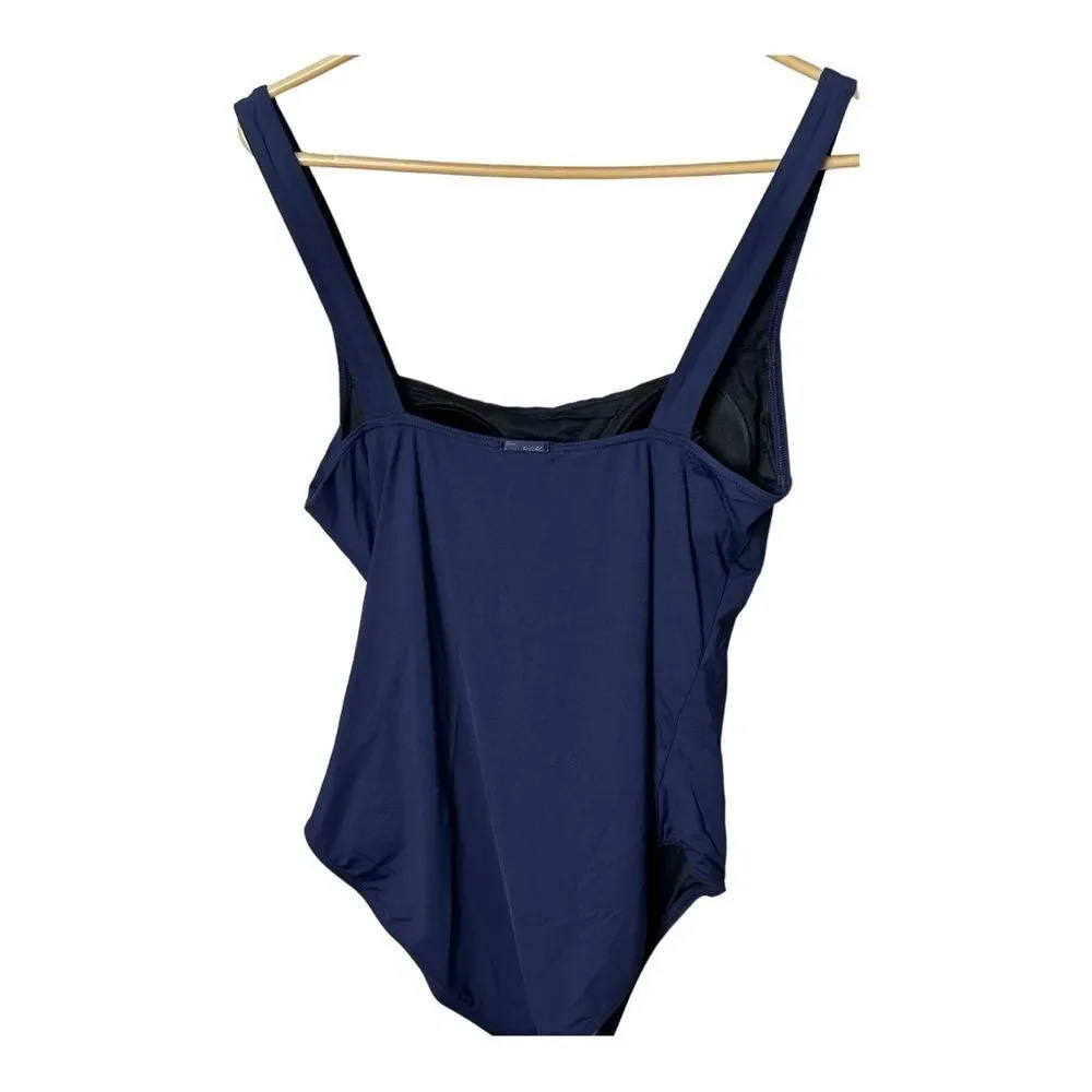 Calvin Klein  Shirred Neck One-Piece Swimsuit Navy Slimming  Size 12